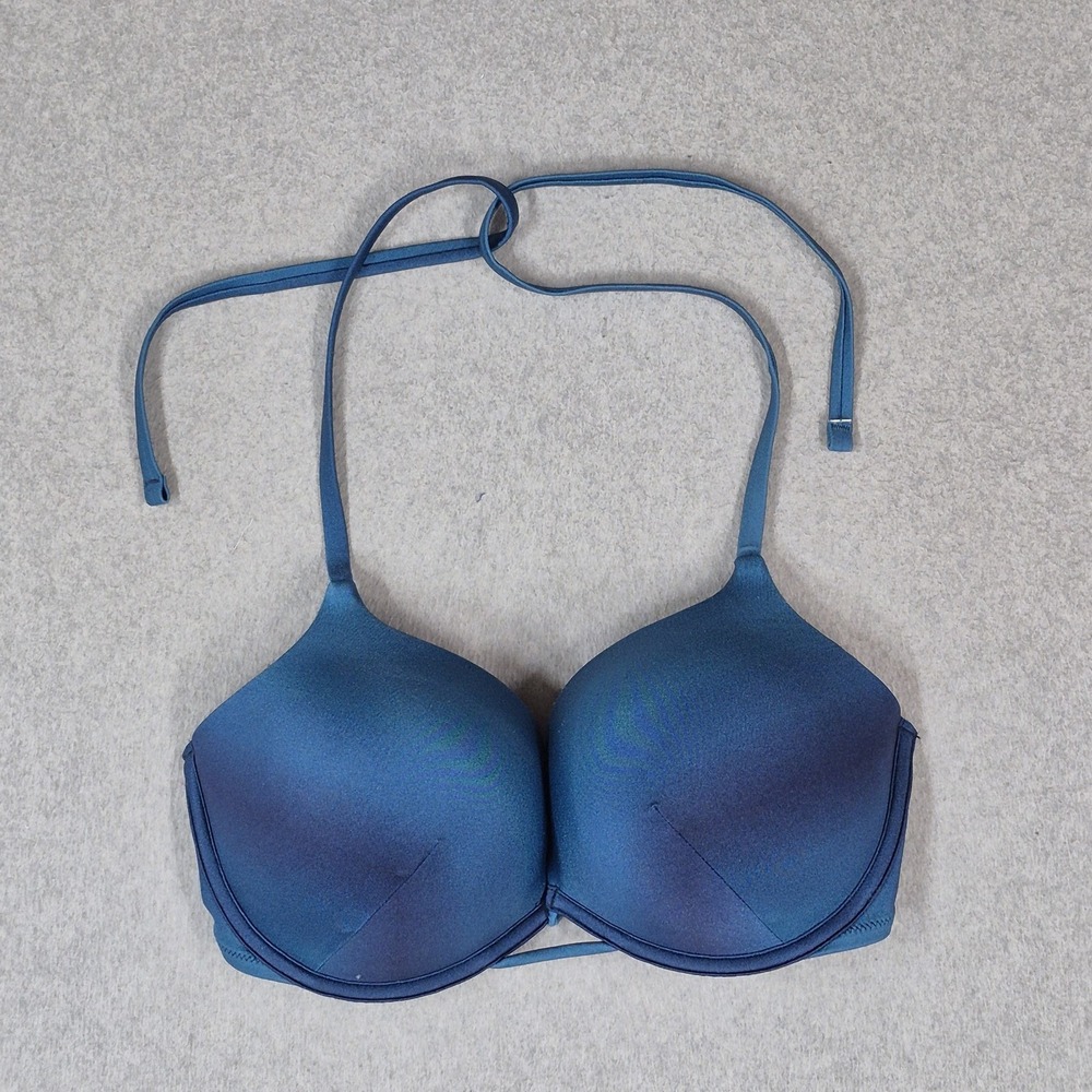 Victoria's Secret Women Swimwear 34DD Blue Super Push Up Halter Top